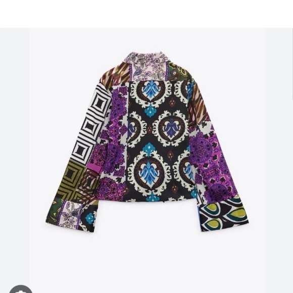 ZARA PATCHWORK BLOUSE WITH KNOT. Size Small. - Picture 6 of 9